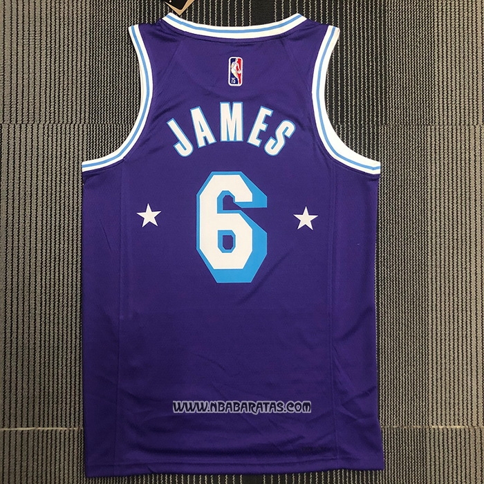 Camiseta Los Angeles Lakers LeBron James #6 Ciudad Edition 2021-22 Violeta